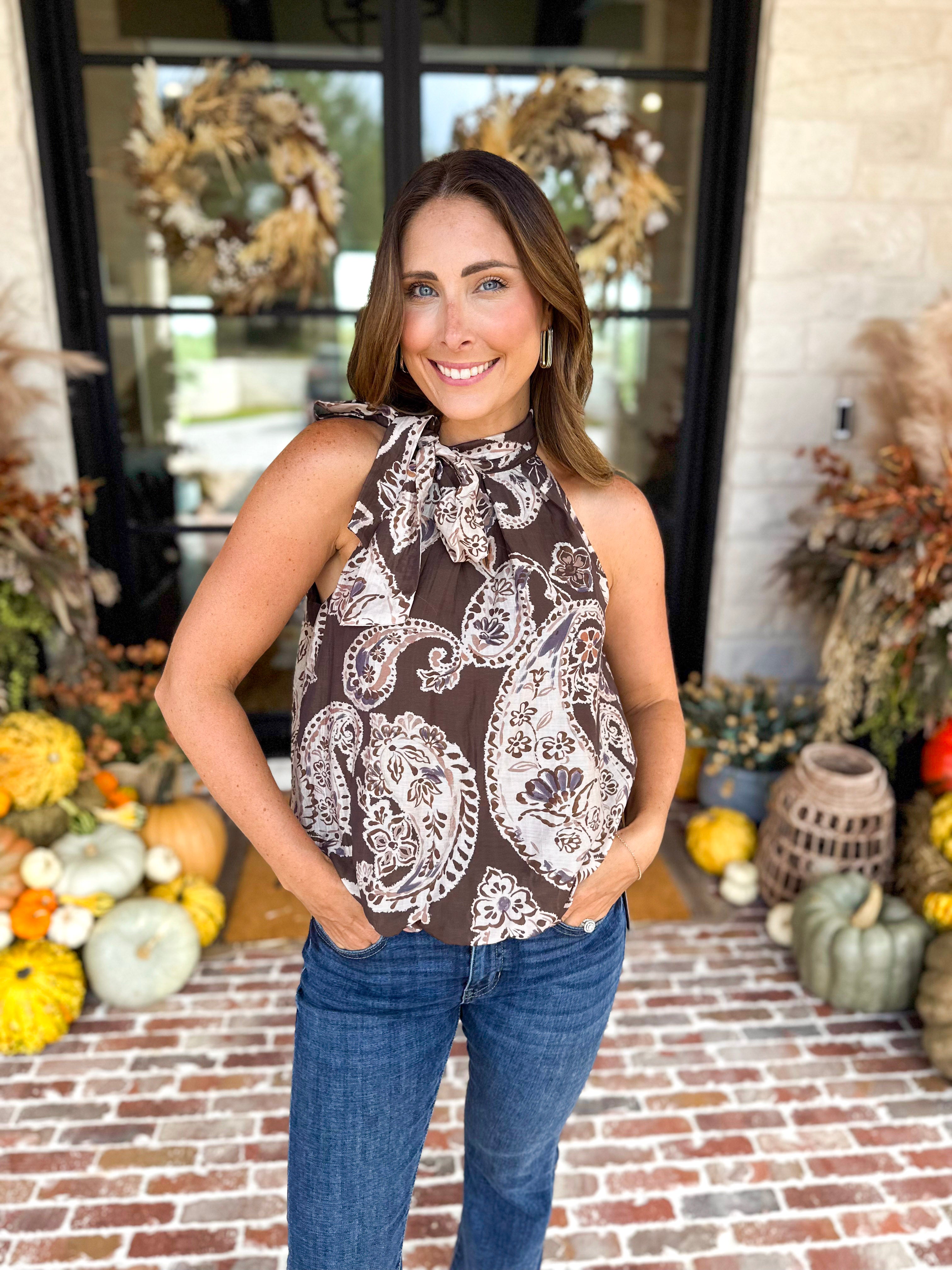 THML - Painted Floral Halter Blouse-200 Fashion Blouses-THML-July & June Women's Fashion Boutique Located in San Antonio, Texas