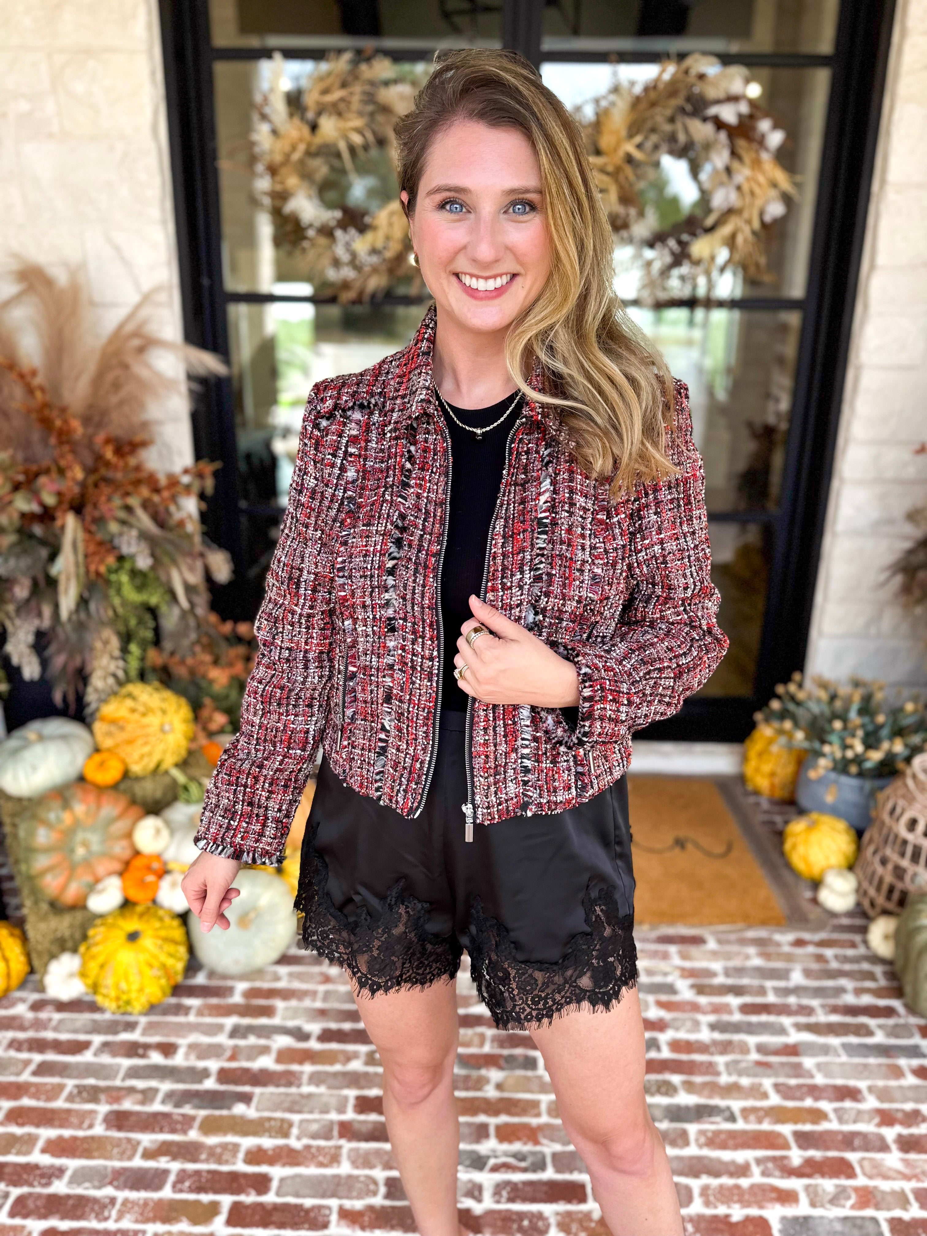 Liverpool - Wine Country Tweed & Fringe Jacket-600 Outerwear-LIVERPOOL JEANS COMPANY-July & June Women's Fashion Boutique Located in San Antonio, Texas