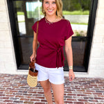 Essentials Knotted Blouse - Merlot-200 Fashion Blouses-ENTRO-July & June Women's Fashion Boutique Located in San Antonio, Texas
