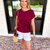 Essentials Knotted Blouse - Merlot-200 Fashion Blouses-ENTRO-July & June Women's Fashion Boutique Located in San Antonio, Texas