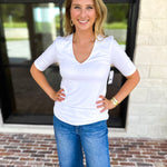 Liverpool - Double Layer V-Neck Top - Ivory-210 Casual Blouses-LIVERPOOL JEANS COMPANY-July & June Women's Fashion Boutique Located in San Antonio, Texas