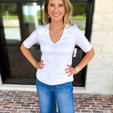 Liverpool - Double Layer V-Neck Top - Ivory-210 Casual Blouses-LIVERPOOL JEANS COMPANY-July & June Women's Fashion Boutique Located in San Antonio, Texas