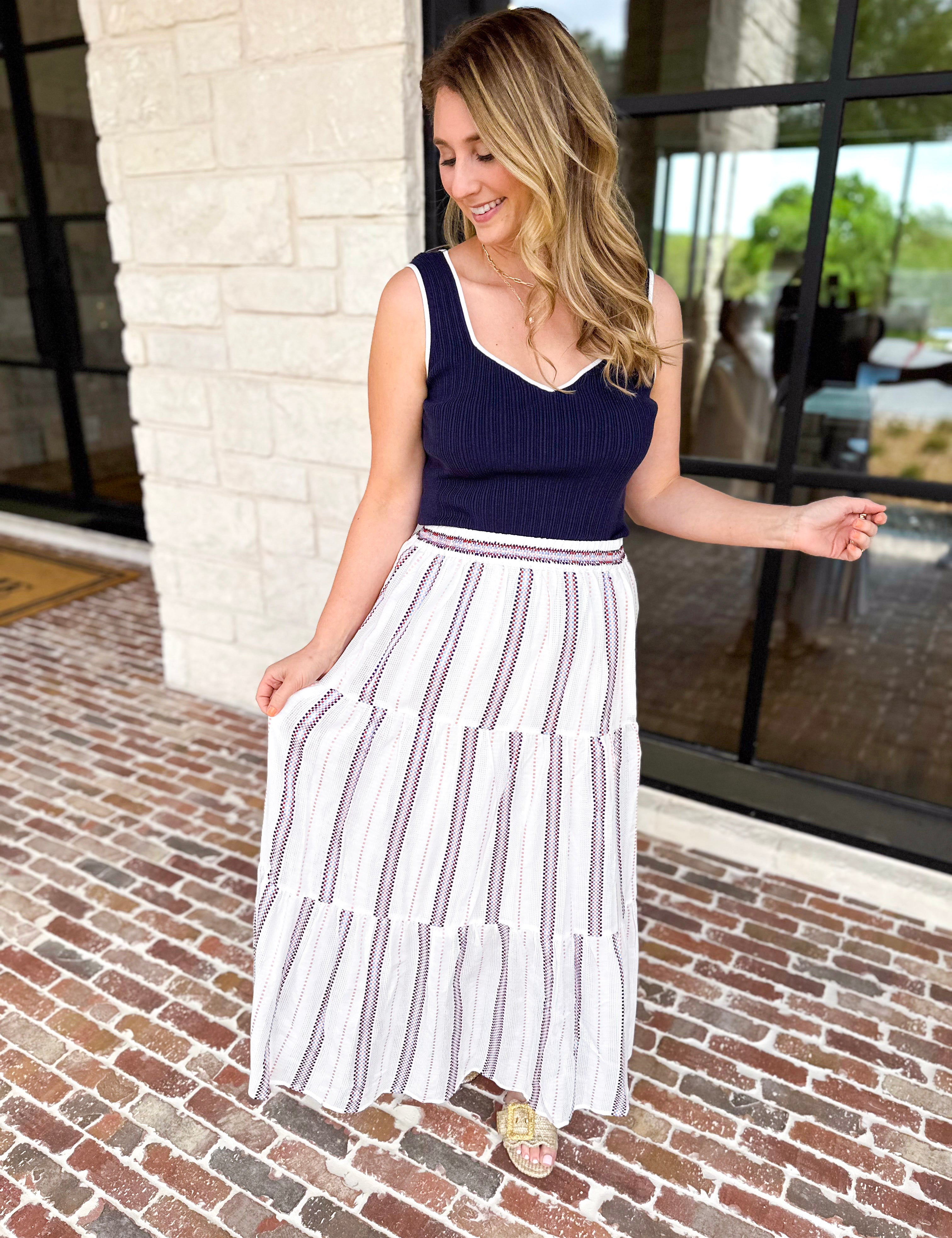 The Coastal Stitch Midi Skirt-410 Shorts/Skirts-SKIES ARE BLUE-July & June Women's Fashion Boutique Located in San Antonio, Texas