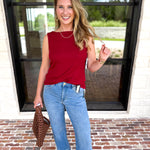 Liverpool - Classic Boatneck Knit Tank - Cranberry-210 Casual Blouses-LIVERPOOL JEANS COMPANY-July & June Women's Fashion Boutique Located in San Antonio, Texas
