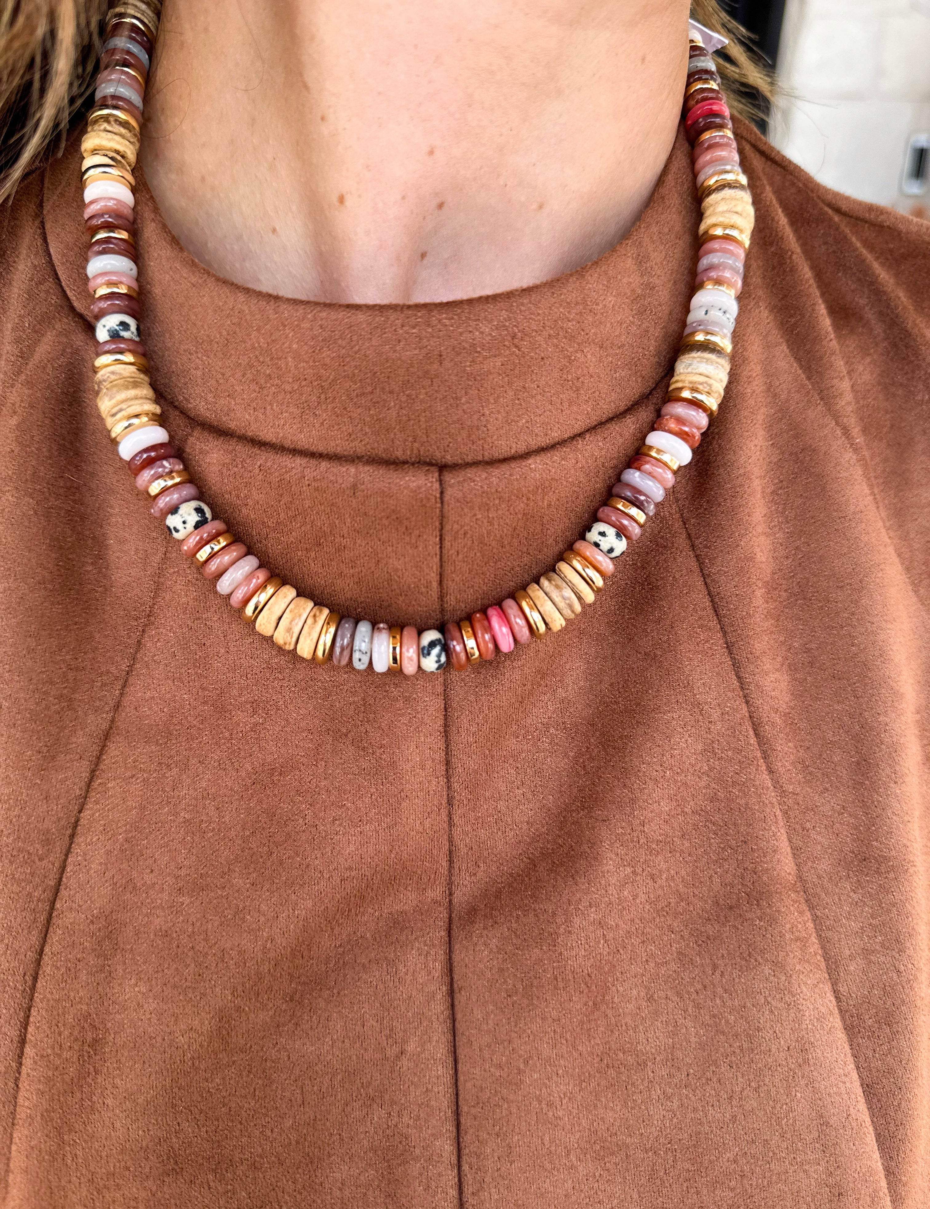 Mix Beaded Necklace - Brown & Warm Neutrals-110 Jewelry & Hair-Golden Lily-July & June Women's Fashion Boutique Located in San Antonio, Texas