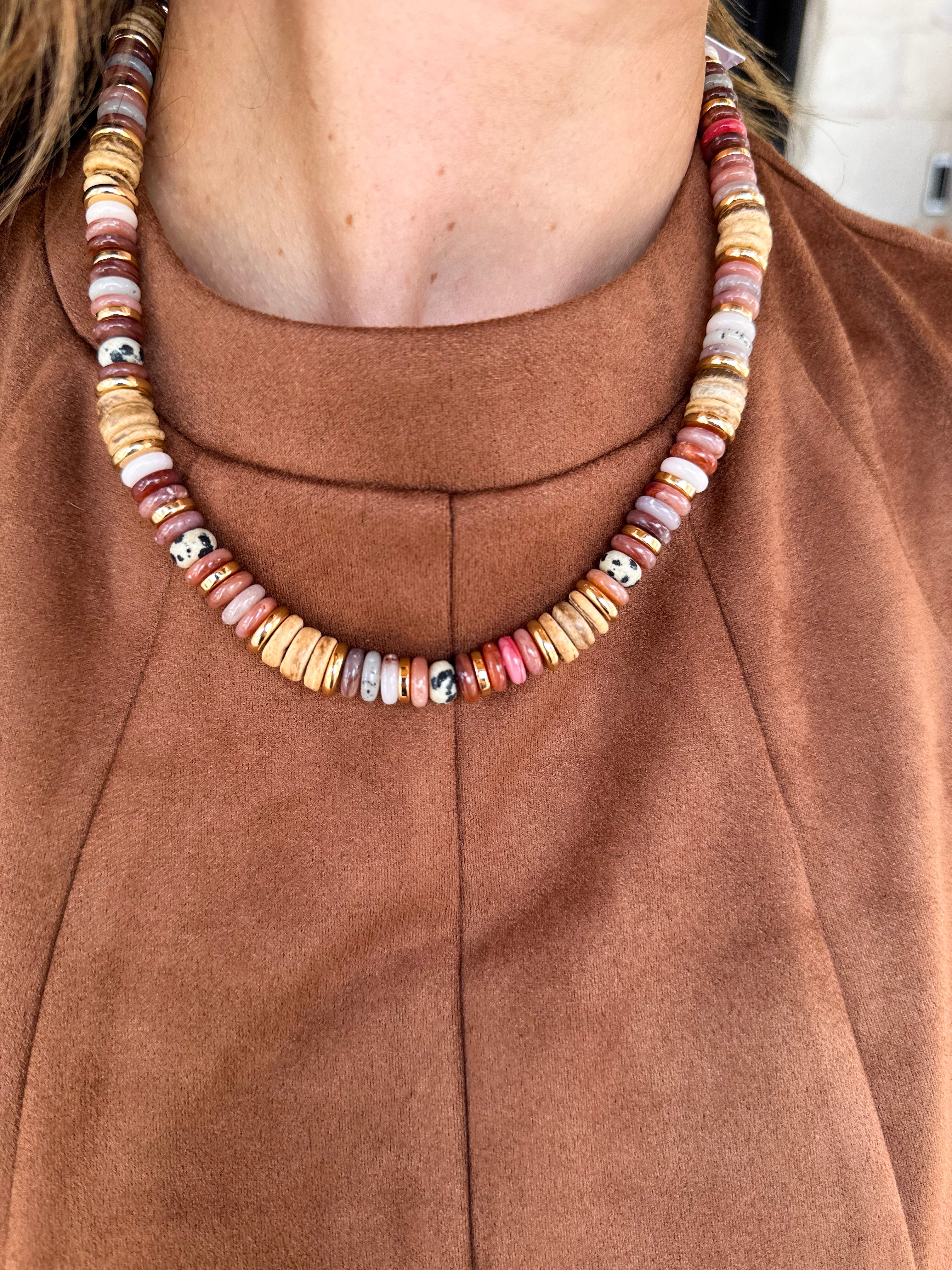 Mix Beaded Necklace - Brown & Warm Neutrals-110 Jewelry & Hair-Golden Lily-July & June Women's Fashion Boutique Located in San Antonio, Texas