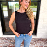 Liverpool - Classic Boatneck Knit Tank - Black-210 Casual Blouses-LIVERPOOL JEANS COMPANY-July & June Women's Fashion Boutique Located in San Antonio, Texas