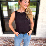 Liverpool - Classic Boatneck Knit Tank - Black-210 Casual Blouses-LIVERPOOL JEANS COMPANY-July & June Women's Fashion Boutique Located in San Antonio, Texas