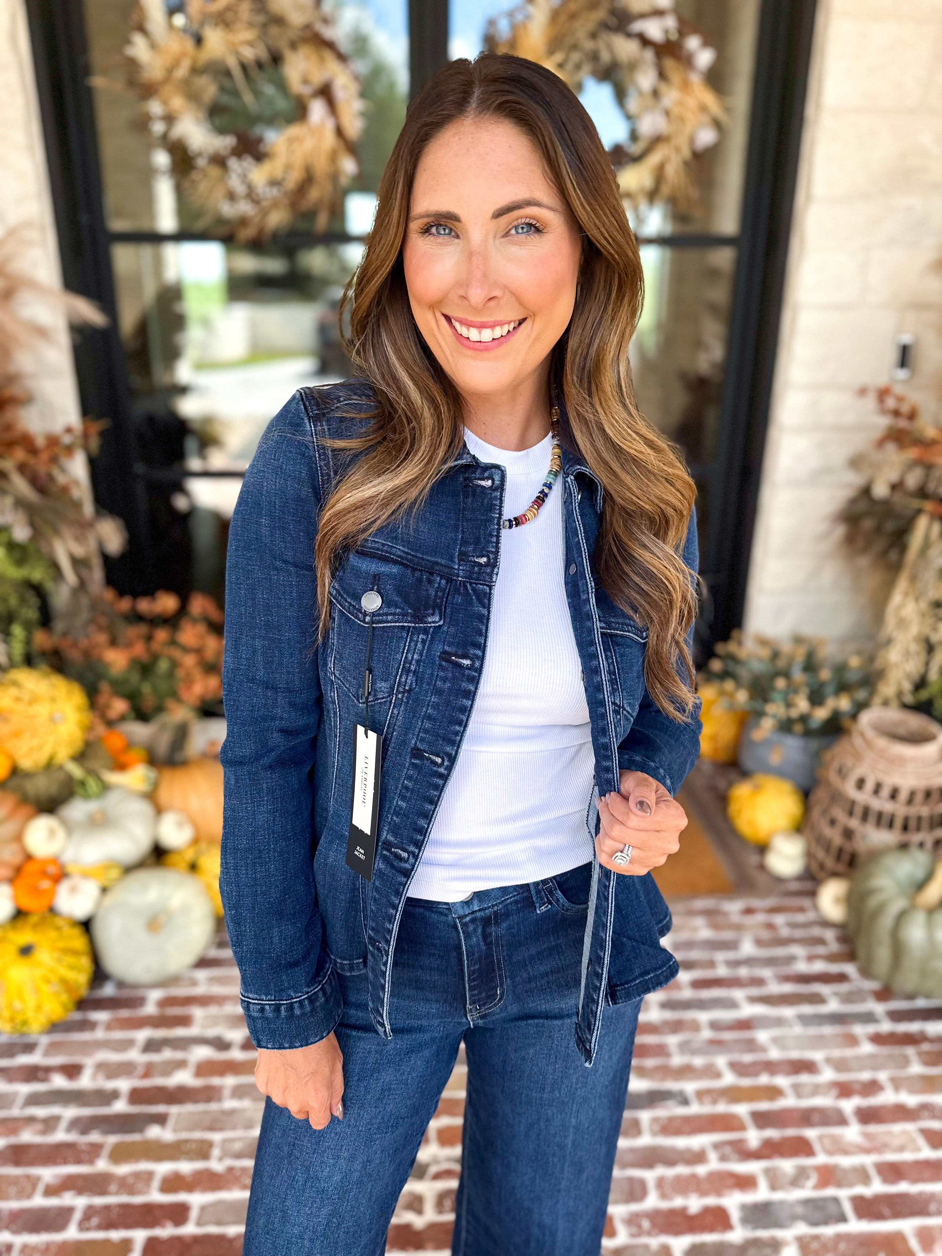 Liverpool - Fit and Flare Denim Jacket-600 Outerwear-LIVERPOOL JEANS COMPANY-July & June Women's Fashion Boutique Located in San Antonio, Texas