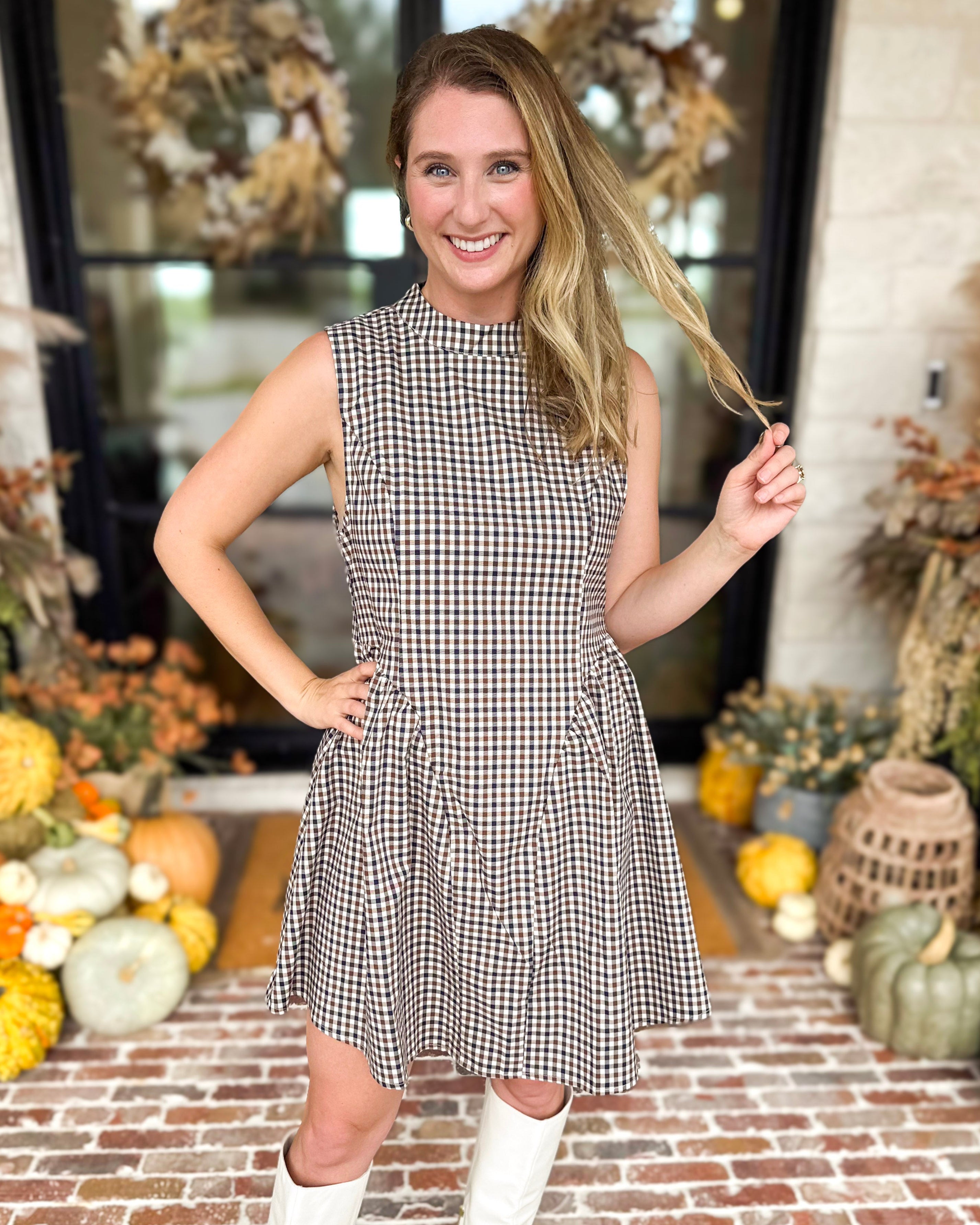 THML - Downtown Gingham Mini Dress-510 Mini-THML-July & June Women's Fashion Boutique Located in San Antonio, Texas
