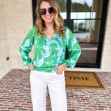 Current Air - Spring Green Floral Blouse-200 Fashion Blouses-CURRENT AIR CLOTHING-July & June Women's Fashion Boutique Located in San Antonio, Texas