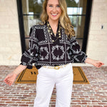 Bloom Where You're Planted Blouse - Black-200 Fashion Blouses-ENTRO-July & June Women's Fashion Boutique Located in San Antonio, Texas