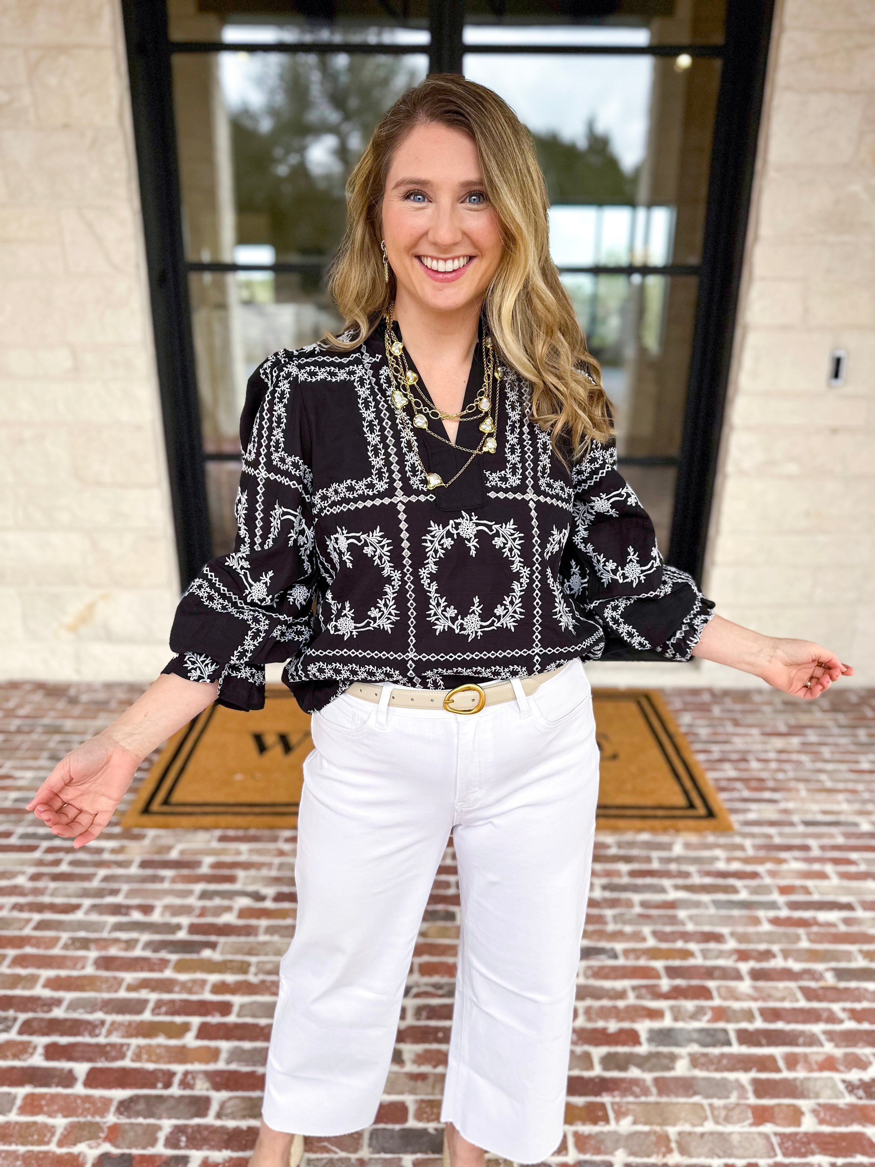 Bloom Where You're Planted Blouse - Black-200 Fashion Blouses-ENTRO-July & June Women's Fashion Boutique Located in San Antonio, Texas