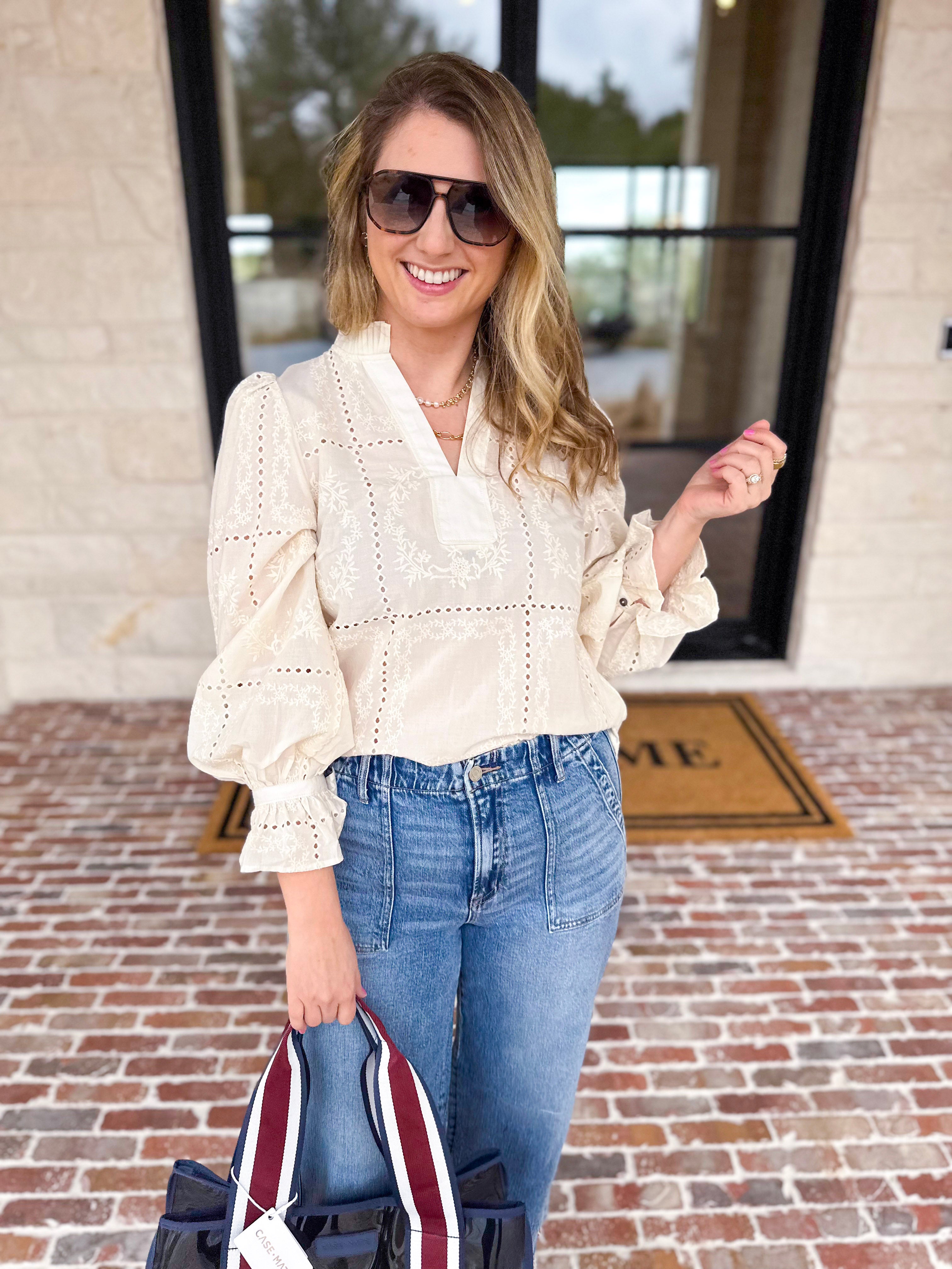 Bloom Where You're Planted Blouse - Cream-200 Fashion Blouses-ENTRO-July & June Women's Fashion Boutique Located in San Antonio, Texas