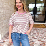 Casual Hangout Striped Tee - Pink-210 Casual Blouses-POLOGRAM-July & June Women's Fashion Boutique Located in San Antonio, Texas