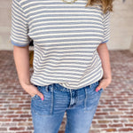 Casual Hangout Striped Tee - Blue-210 Casual Blouses-POLOGRAM-July & June Women's Fashion Boutique Located in San Antonio, Texas