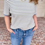 Casual Hangout Striped Tee - Blue-210 Casual Blouses-POLOGRAM-July & June Women's Fashion Boutique Located in San Antonio, Texas