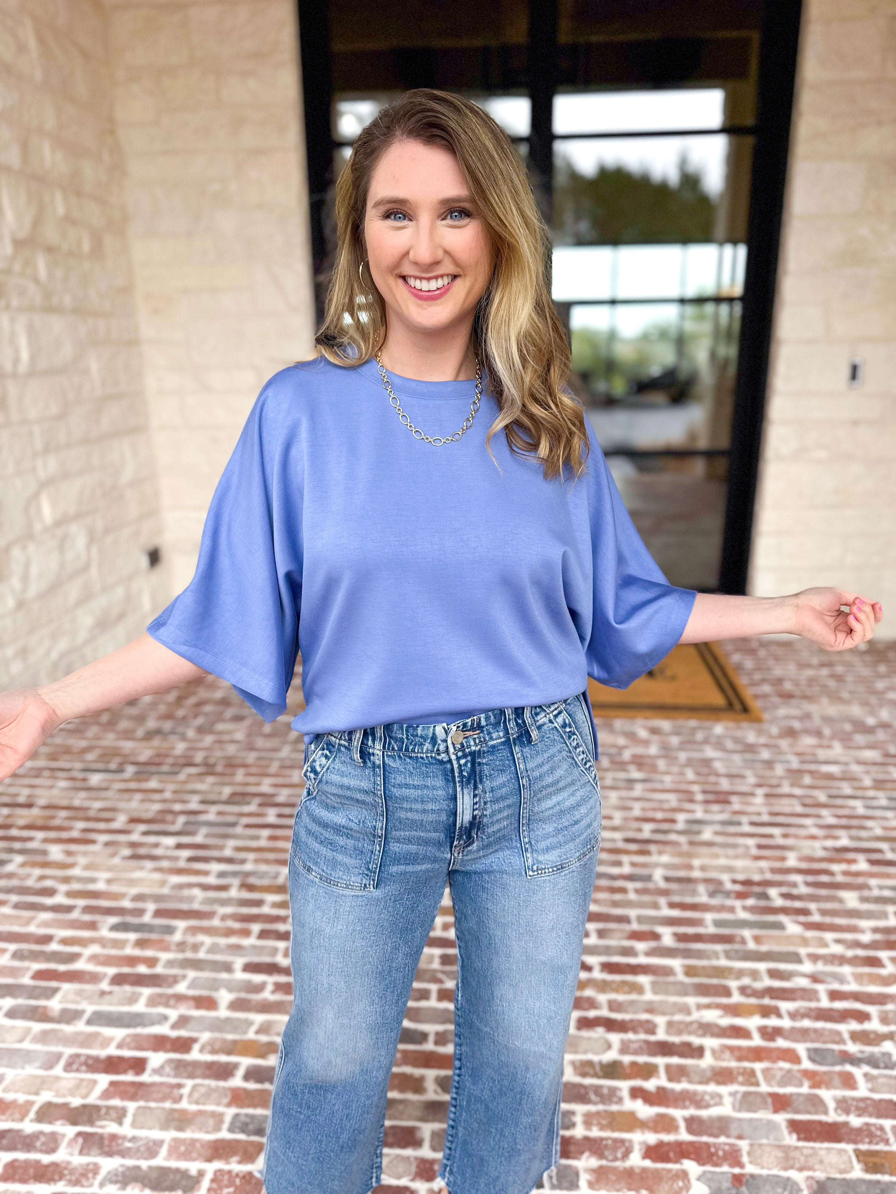 Easy Oversized Knit Top - Blue-230 Sweaters/Cardis-ENTRO-July & June Women's Fashion Boutique Located in San Antonio, Texas