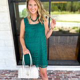 Crochet Overlay Mini Dress - Pine-510 Mini-ENTRO-July & June Women's Fashion Boutique Located in San Antonio, Texas