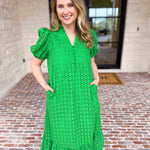 The Graceful Gathering Midi Dress - Green-500 Midi-ENTRO-July & June Women's Fashion Boutique Located in San Antonio, Texas