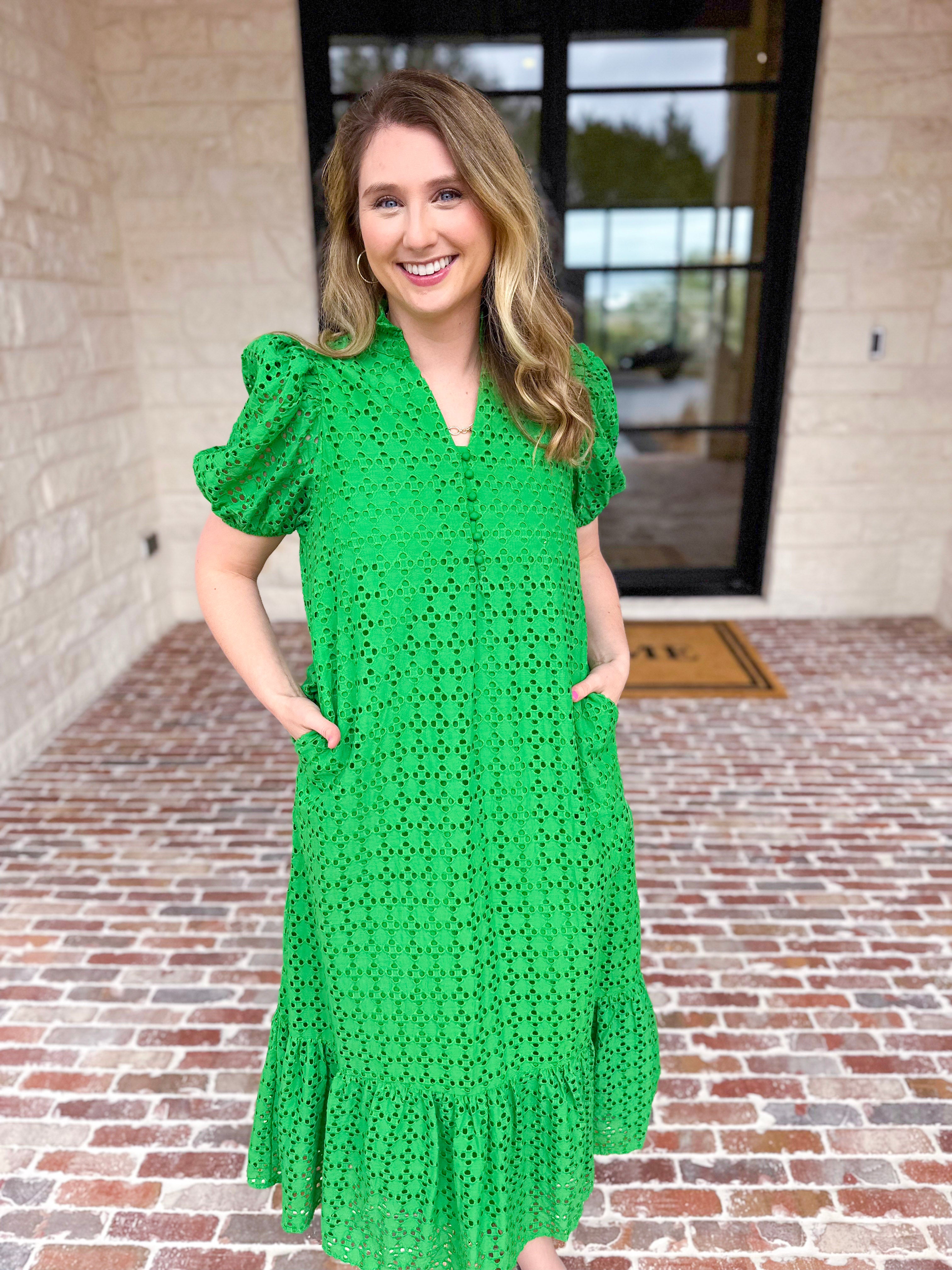 The Graceful Gathering Midi Dress - Green-500 Midi-ENTRO-July & June Women's Fashion Boutique Located in San Antonio, Texas