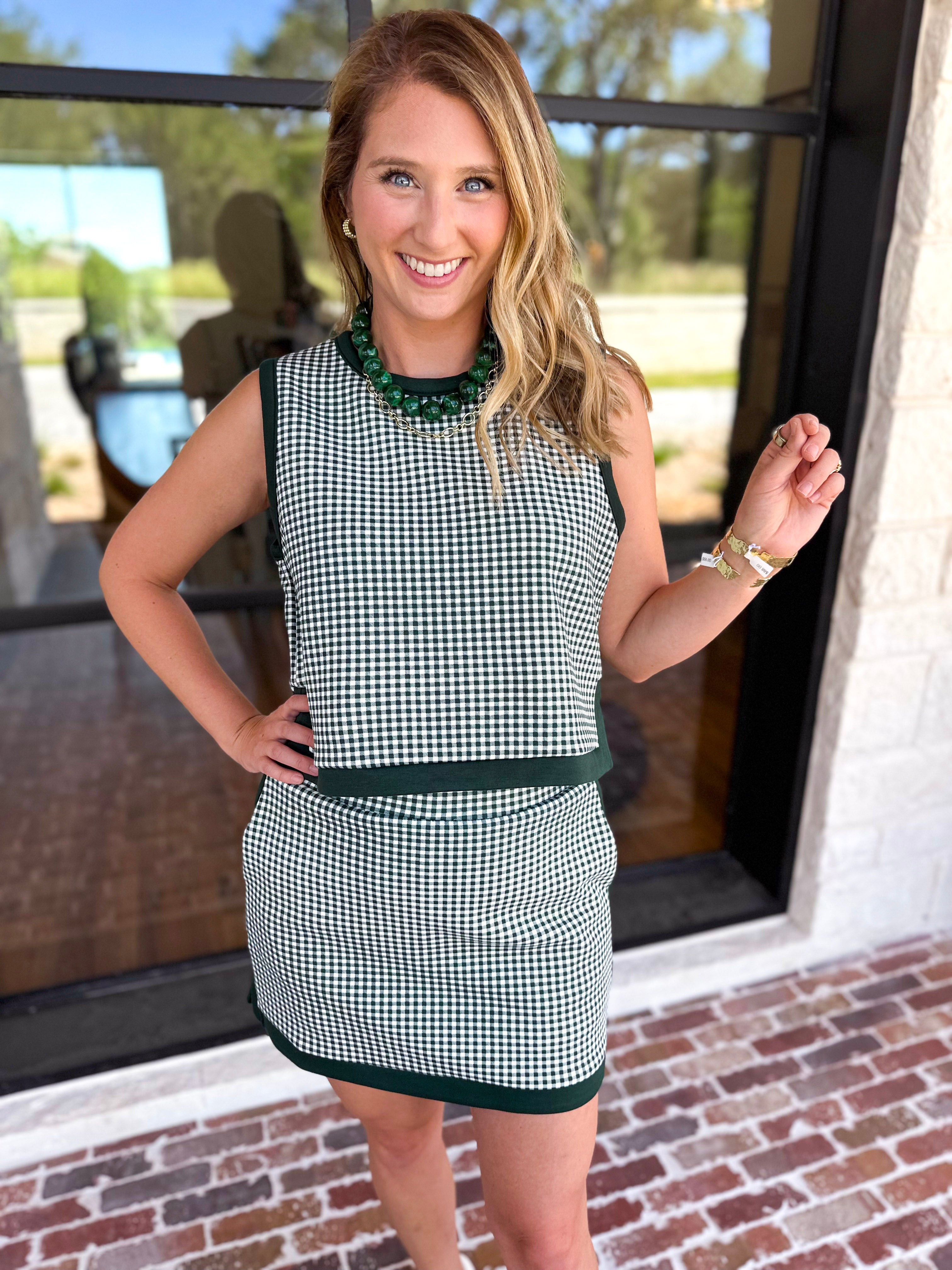 Weekend Vibes Gingham Set - Hunter Green-300 Athleisure/Lounge-ENTRO-July & June Women's Fashion Boutique Located in San Antonio, Texas