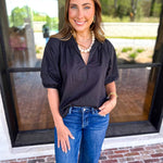 Feminine Everyday V-Neck Blouse - Black-200 Fashion Blouses-OLIVACEOUS-July & June Women's Fashion Boutique Located in San Antonio, Texas