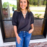 Feminine Everyday V-Neck Blouse - Black-200 Fashion Blouses-OLIVACEOUS-July & June Women's Fashion Boutique Located in San Antonio, Texas