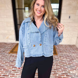Light Wash Trench Style Denim Jacket-600 Outerwear-TCEC-July & June Women's Fashion Boutique Located in San Antonio, Texas