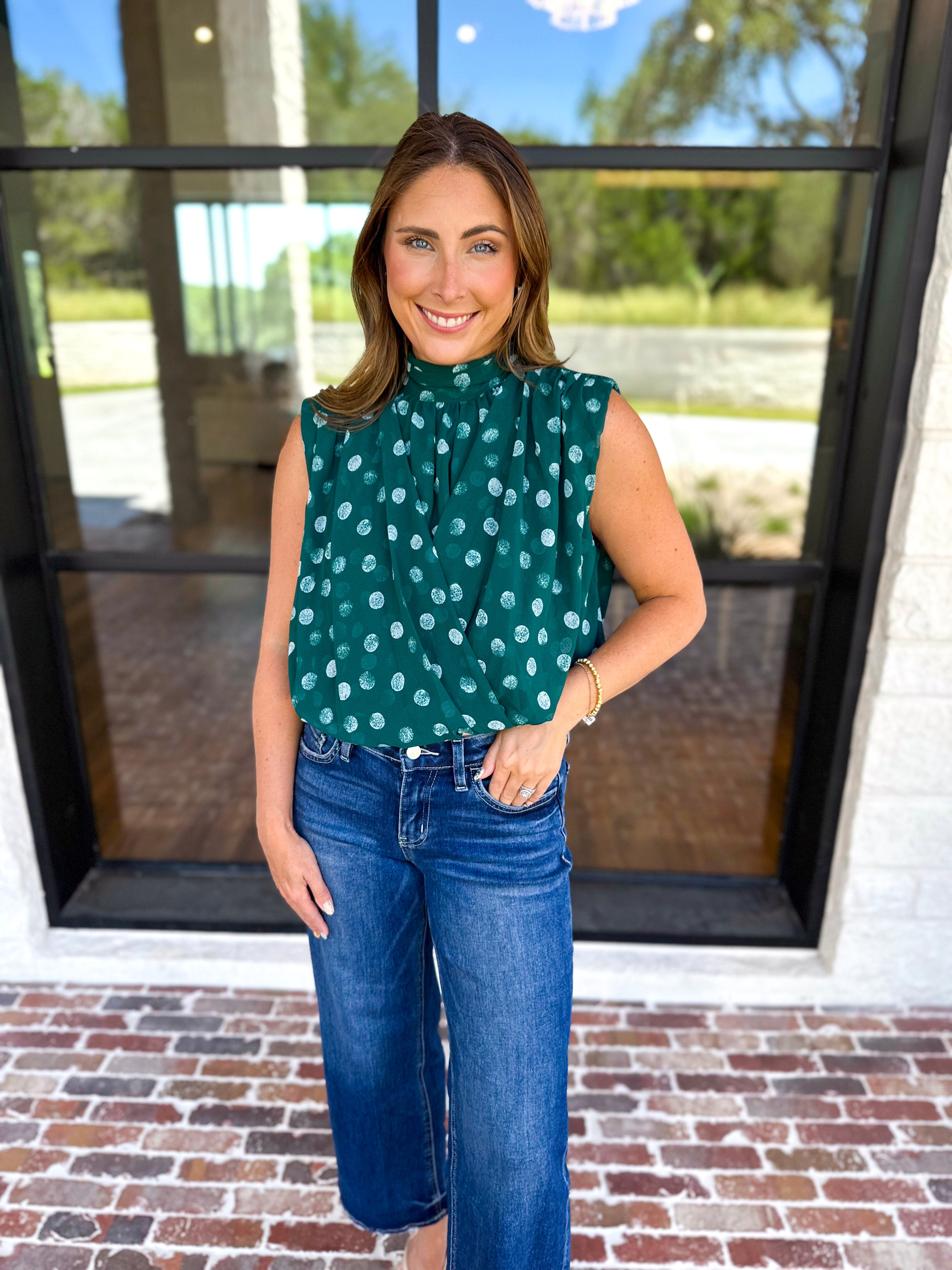 Date Night Polka Dot Top - Green-200 Fashion Blouses-ENTRO-July & June Women's Fashion Boutique Located in San Antonio, Texas