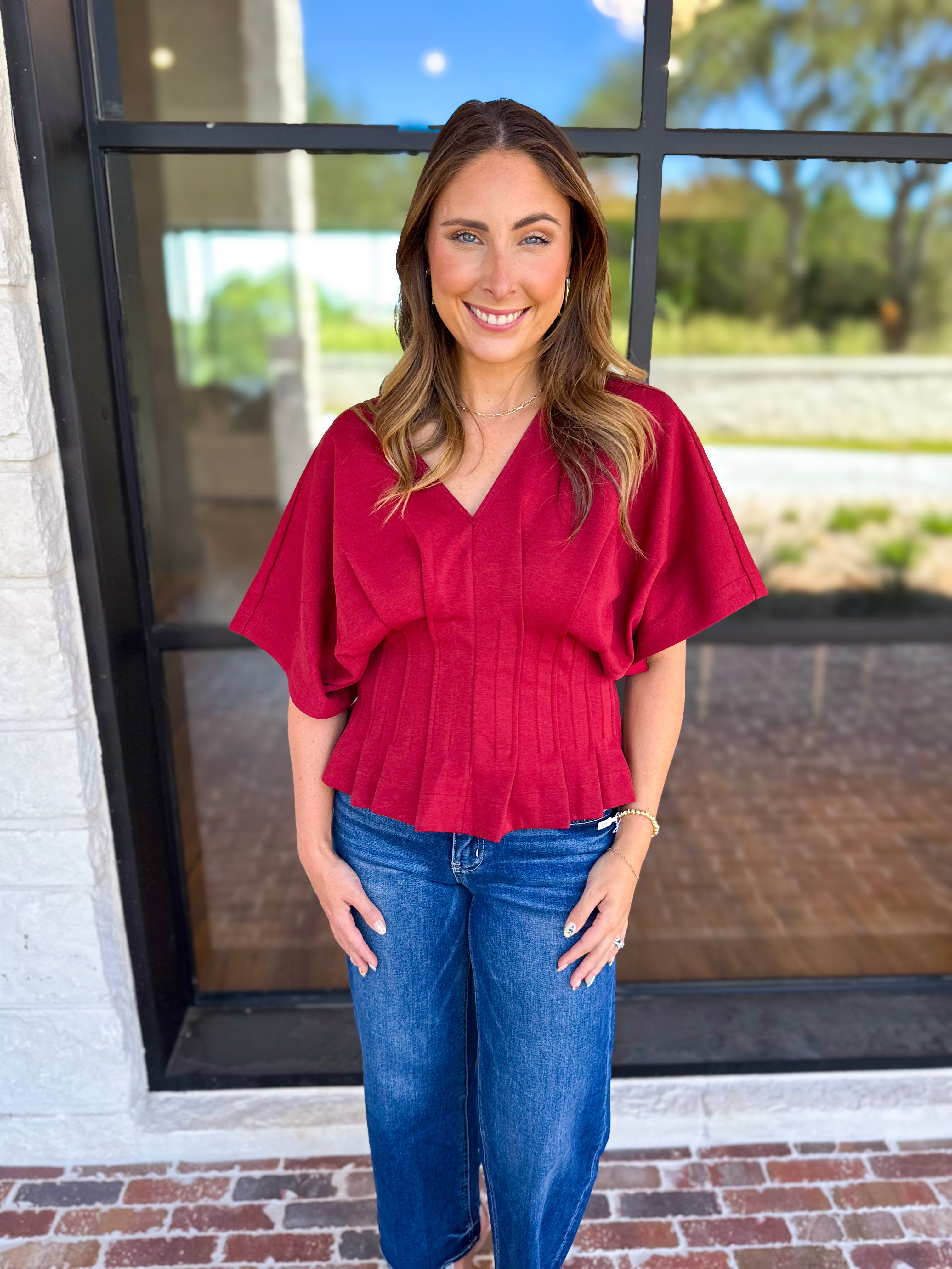Elevated Chic Top - Merlot-200 Fashion Blouses-ENTRO-July & June Women's Fashion Boutique Located in San Antonio, Texas