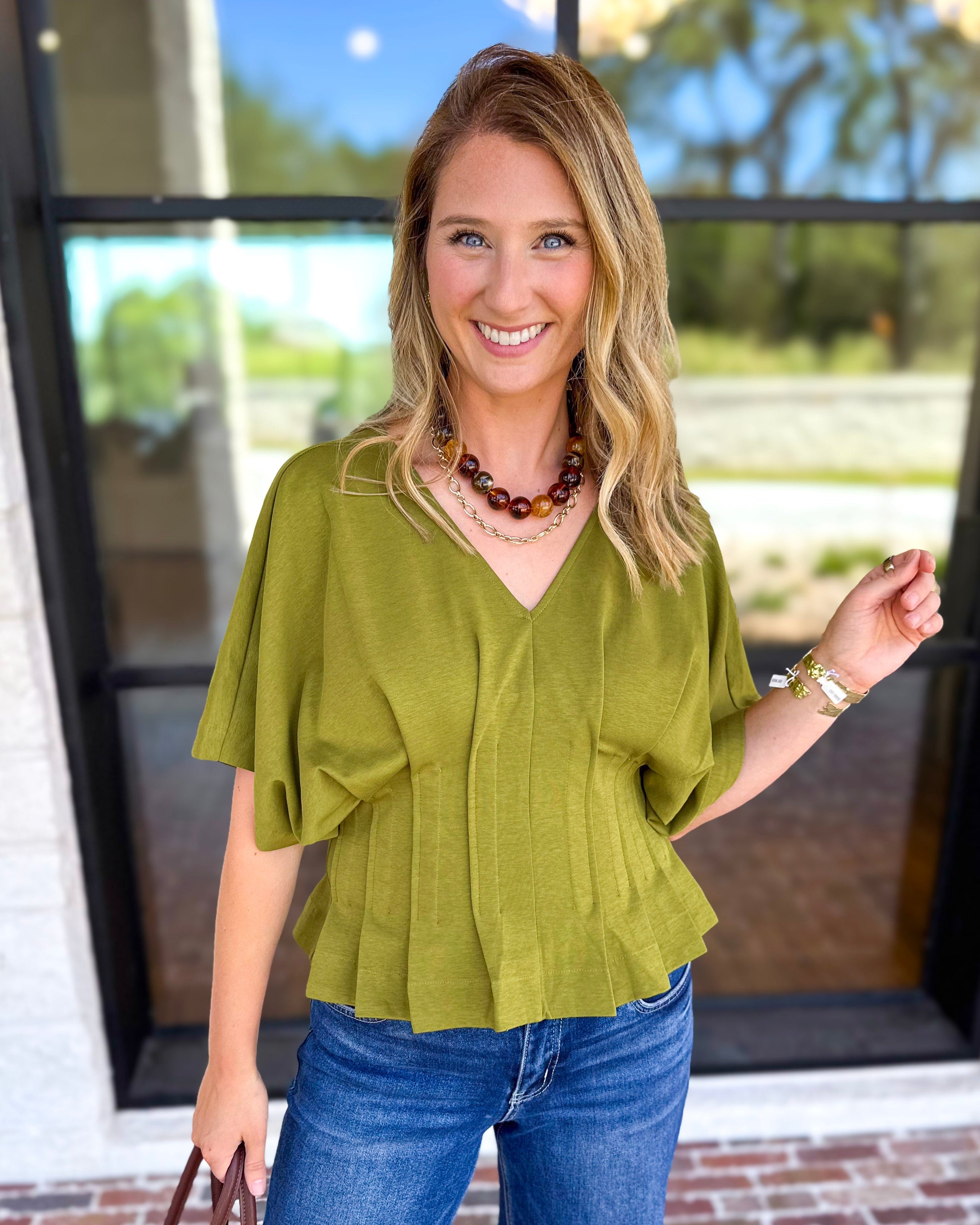 Elevated Chic Top - Martini Olive-200 Fashion Blouses-ENTRO-July & June Women's Fashion Boutique Located in San Antonio, Texas