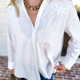 Current Air - Crisp White Floral Button Down Blouse-200 Fashion Blouses-CURRENT AIR CLOTHING-July & June Women's Fashion Boutique Located in San Antonio, Texas