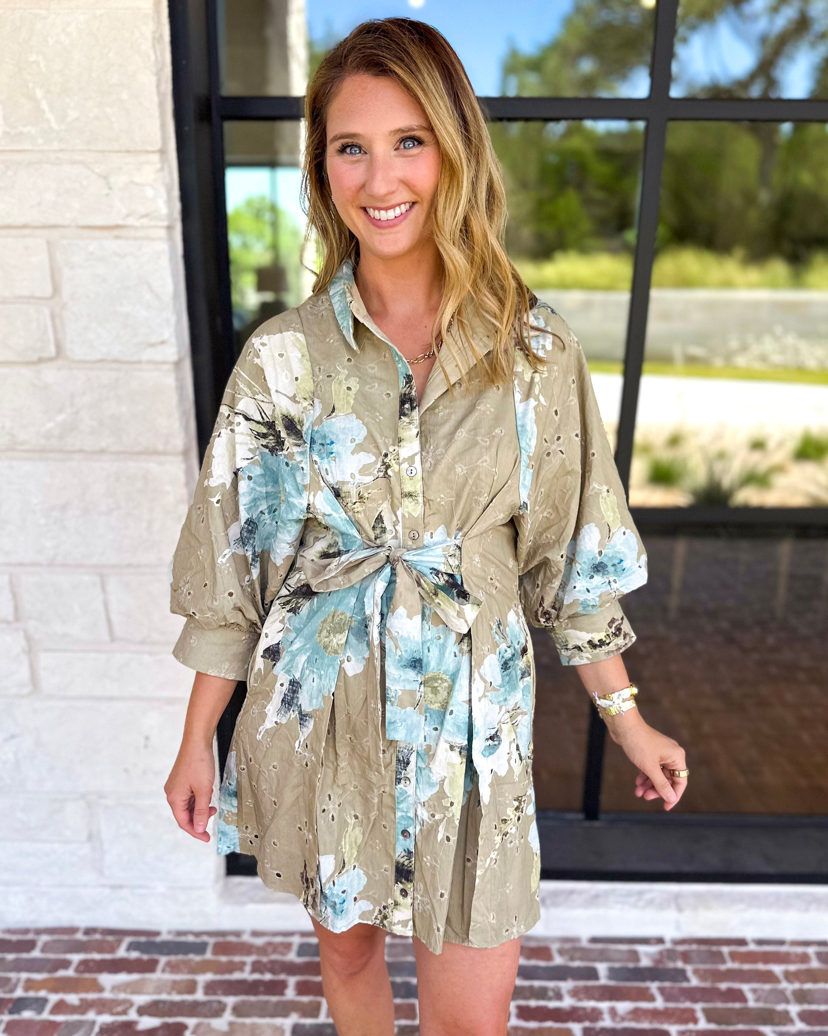 Sage & Blue Floral Mini Dress-510 Mini-ENTRO-July & June Women's Fashion Boutique Located in San Antonio, Texas