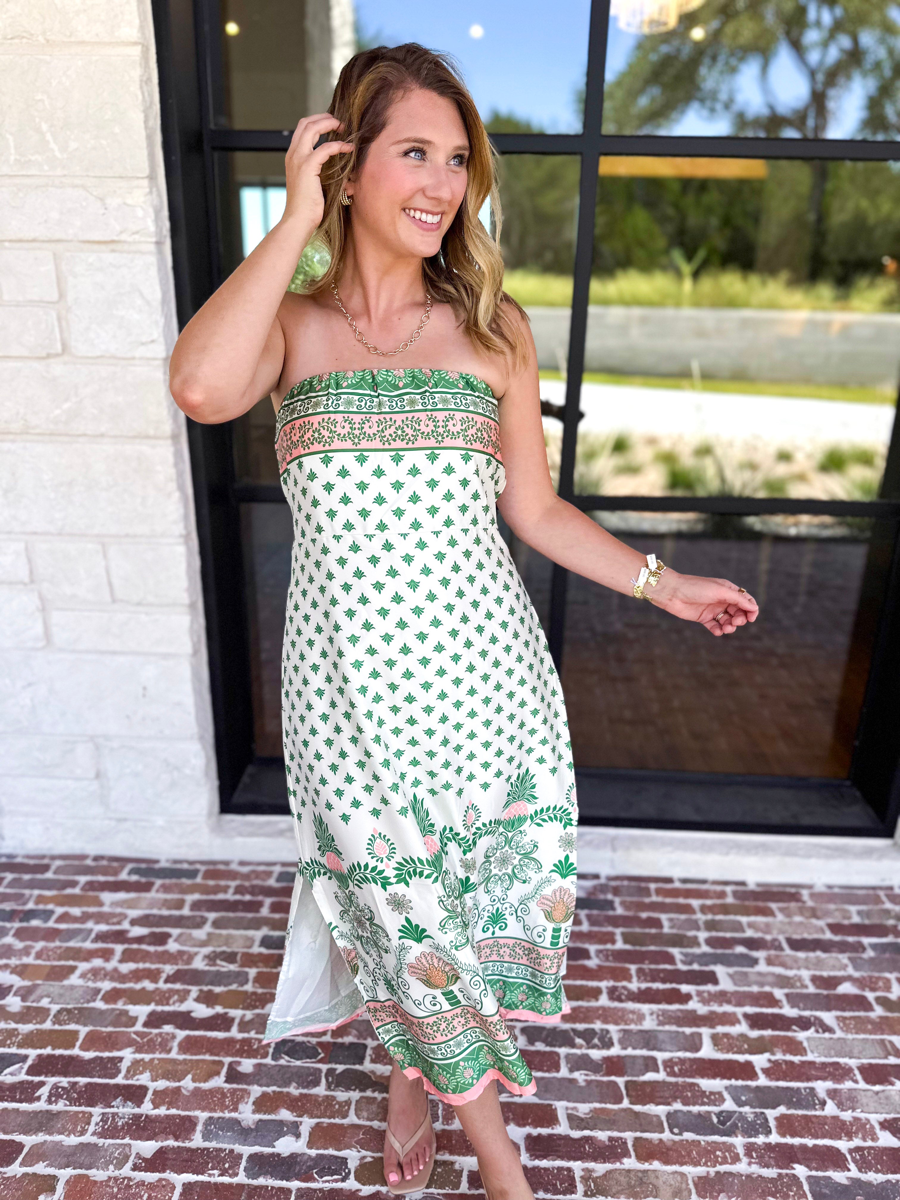 THML - The Everly Strapless Midi Dress-500 Midi-THML-July & June Women's Fashion Boutique Located in San Antonio, Texas