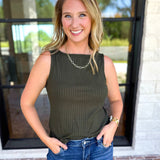 Liverpool - Classic Boatneck Knit Tank - Hunter Green-210 Casual Blouses-LIVERPOOL JEANS COMPANY-July & June Women's Fashion Boutique Located in San Antonio, Texas