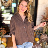 Heathered Brown Oversized Blouse-200 Fashion Blouses-ENTRO-July & June Women's Fashion Boutique Located in San Antonio, Texas