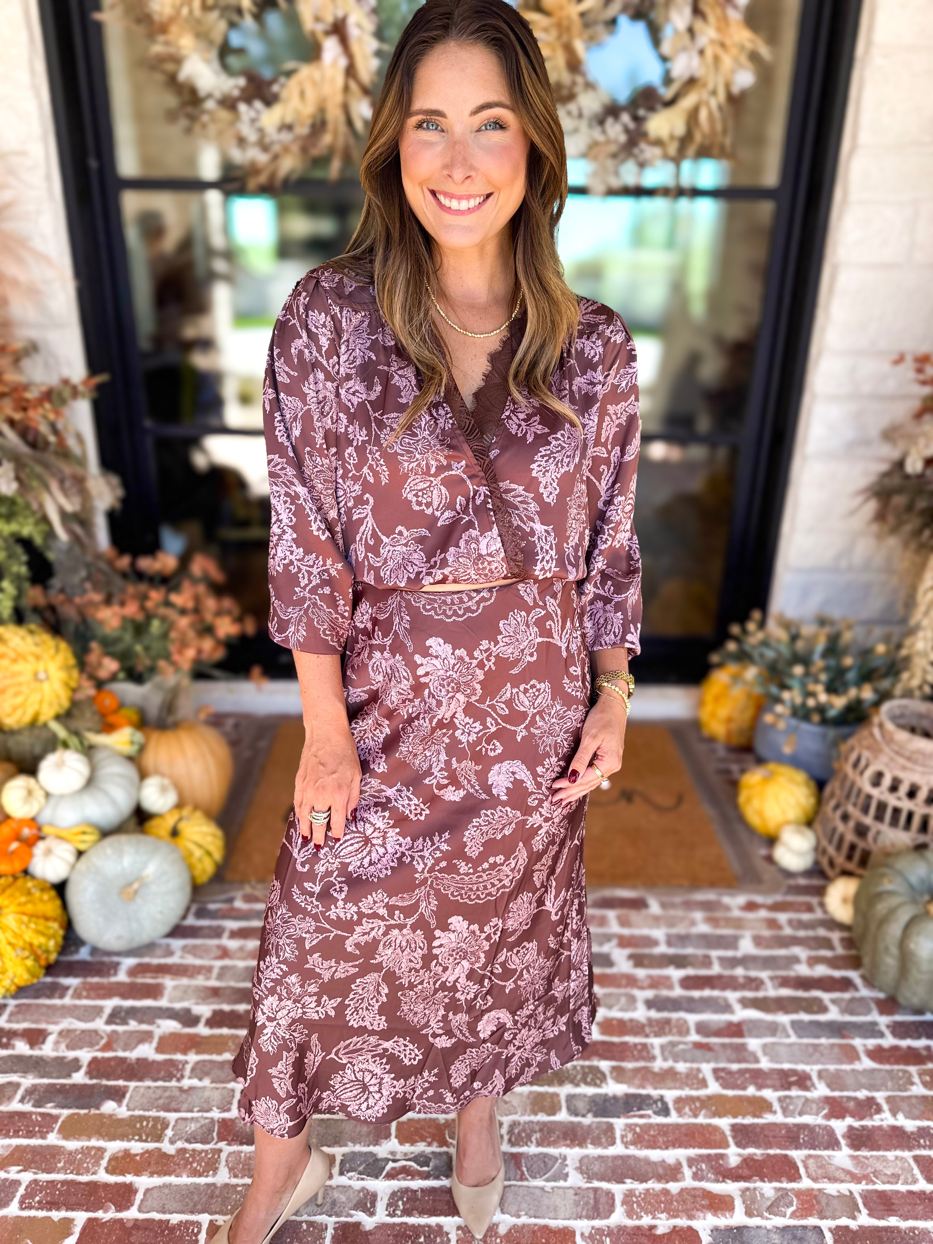 Current Air - Blushing Florals Wrap Blouse-200 Fashion Blouses-CURRENT AIR CLOTHING-July & June Women's Fashion Boutique Located in San Antonio, Texas