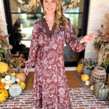 Current Air - Mocha Rose Satin Midi Dress-500 Midi-CURRENT AIR CLOTHING-July & June Women's Fashion Boutique Located in San Antonio, Texas