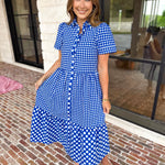 Mary Square - Jema Gingham Navy Mix Midi Dress-500 Midi-MARY SQUARE-July & June Women's Fashion Boutique Located in San Antonio, Texas