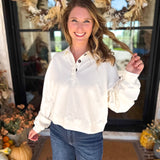 PINK FRIDAY DOORBUSTERS - Henley Polo Top - Cream - ONLINE - FINAL SALE-PINK FRIDAY DOORBUSTERS-DOUBLE ZERO-July & June Women's Fashion Boutique Located in San Antonio, Texas