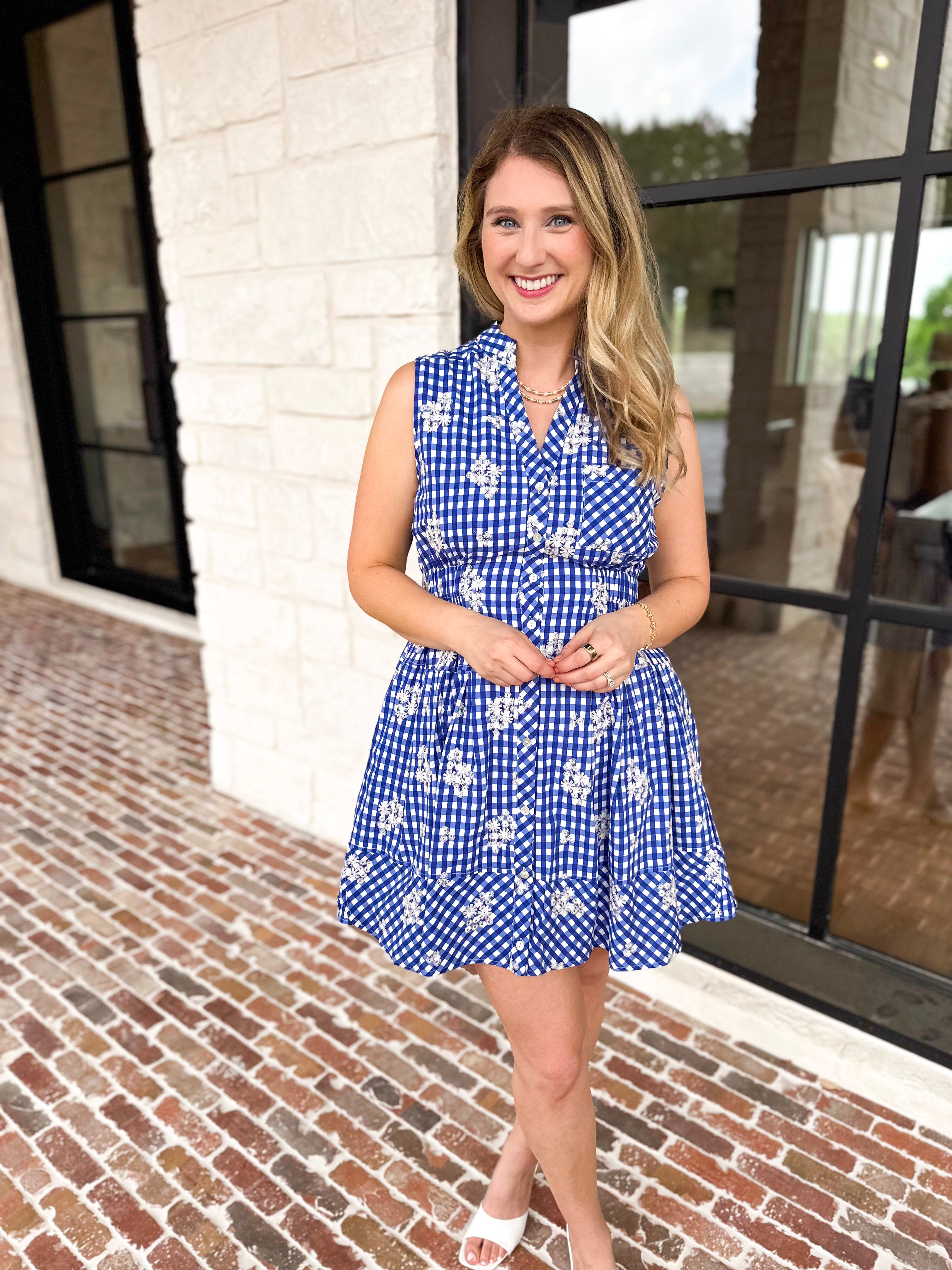 Royal Blue & Floral Mini Dress-510 Mini-ENTRO-July & June Women's Fashion Boutique Located in San Antonio, Texas