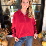 PINK FRIDAY DOORBUSTERS - Henley Polo Top - Red - ONLINE - FINAL SALE-PINK FRIDAY DOORBUSTERS-DOUBLE ZERO-July & June Women's Fashion Boutique Located in San Antonio, Texas