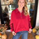 PINK FRIDAY DOORBUSTERS - Henley Polo Top - Red - ONLINE - FINAL SALE-PINK FRIDAY DOORBUSTERS-DOUBLE ZERO-July & June Women's Fashion Boutique Located in San Antonio, Texas