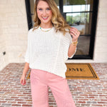 Asymmetrical Knit Sweater Top - Off White-230 Sweaters/Cardis-RAE MODE-July & June Women's Fashion Boutique Located in San Antonio, Texas