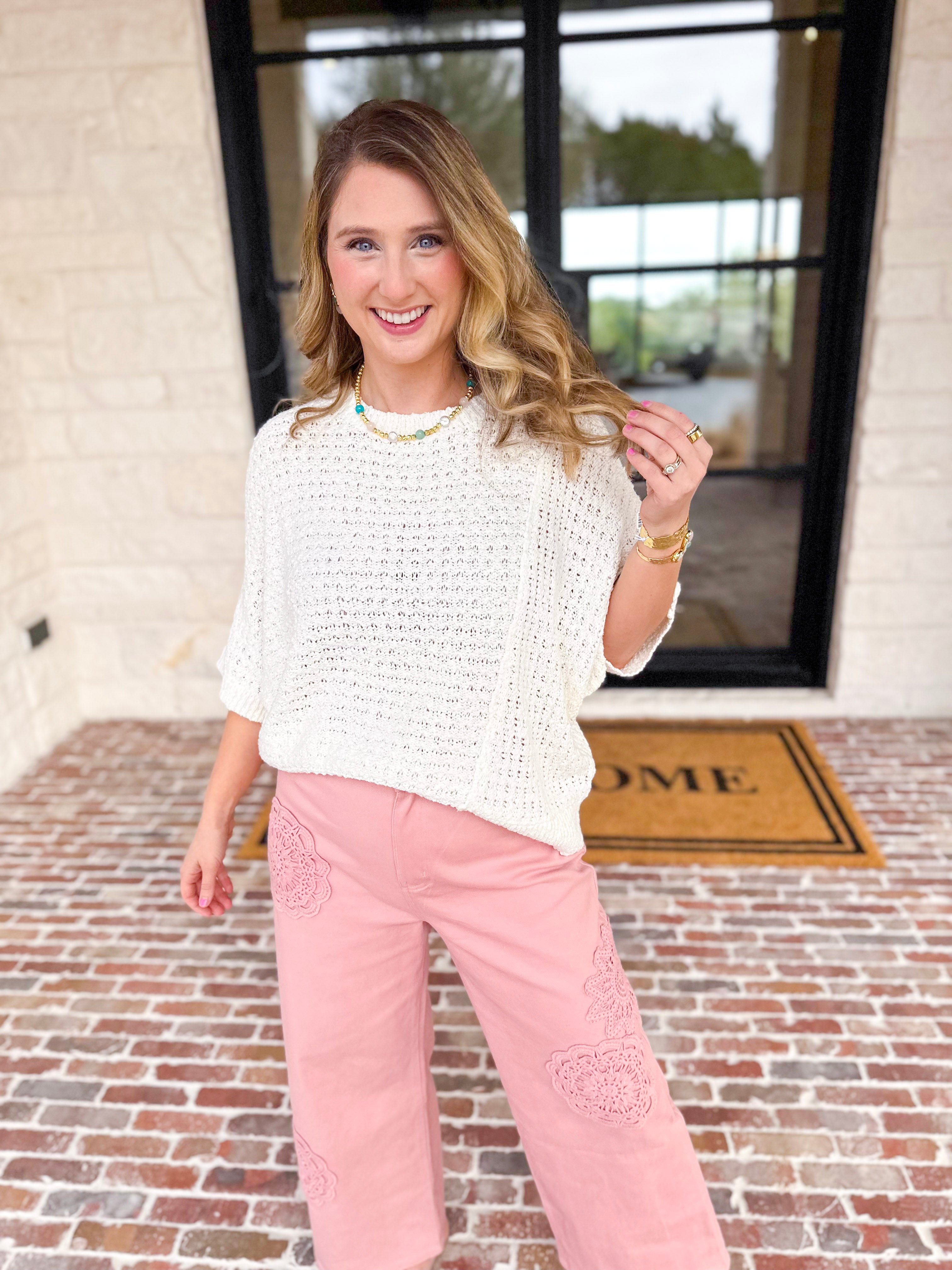 Asymmetrical Knit Sweater Top - Off White-230 Sweaters/Cardis-RAE MODE-July & June Women's Fashion Boutique Located in San Antonio, Texas