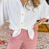 Gauze Button Down Blouse - Ivory-200 Fashion Blouses-IN FEBRUARY-July & June Women's Fashion Boutique Located in San Antonio, Texas