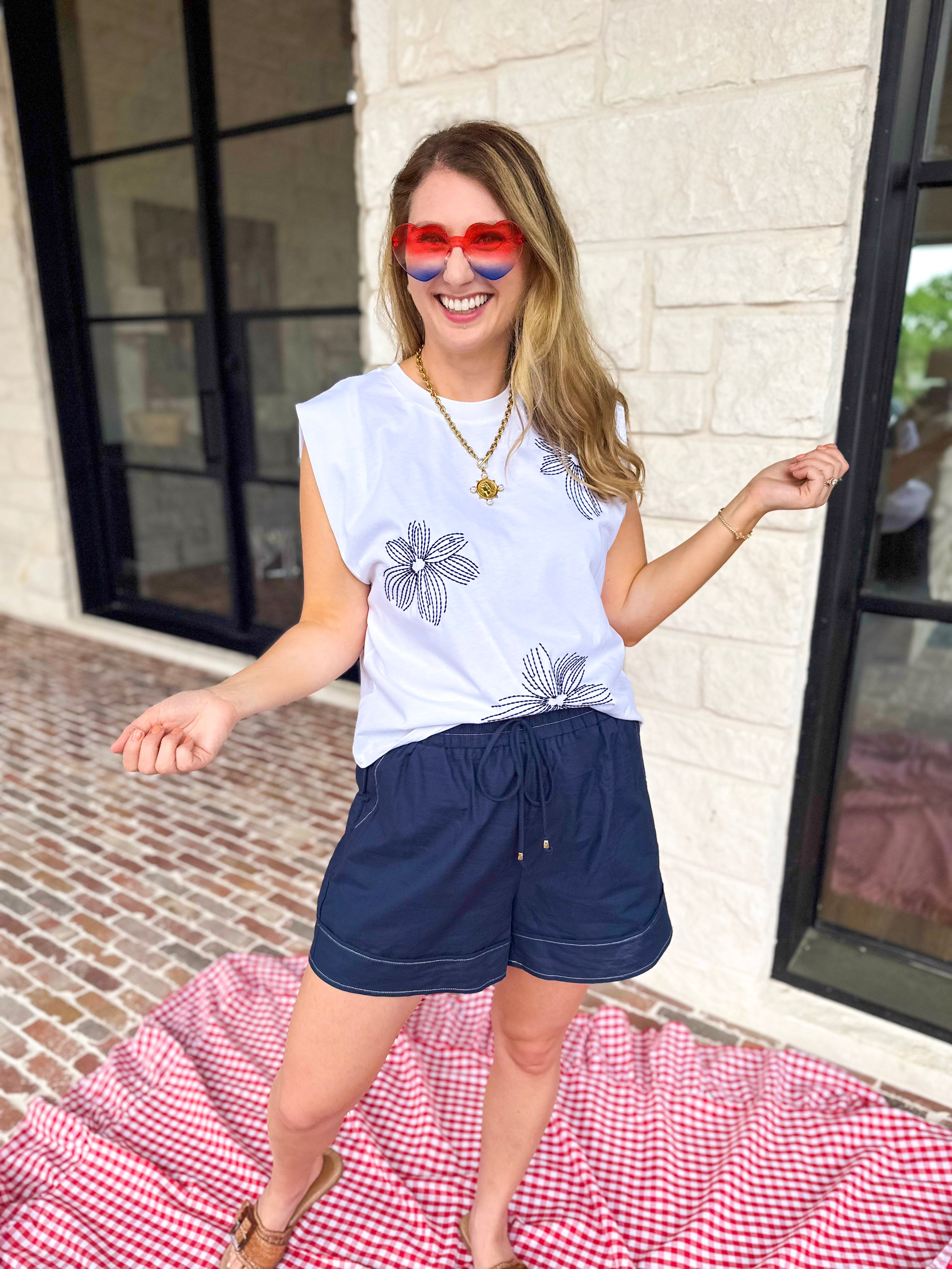 Current Air - Embroidered Floral Tee-200 Fashion Blouses-CURRENT AIR CLOTHING-July & June Women's Fashion Boutique Located in San Antonio, Texas