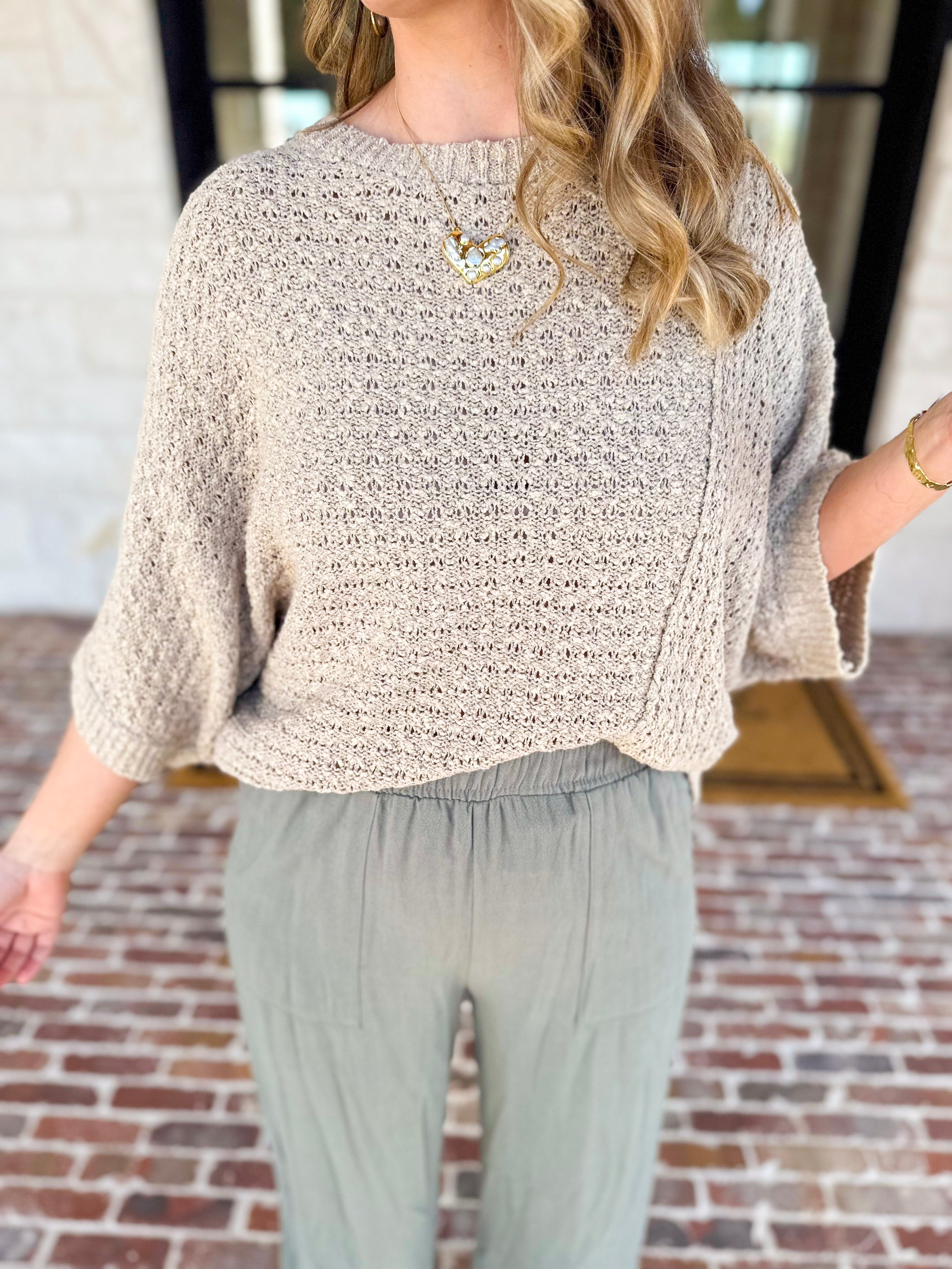 Asymmetrical Knit Sweater Top - Taupe-230 Sweaters/Cardis-RAE MODE-July & June Women's Fashion Boutique Located in San Antonio, Texas