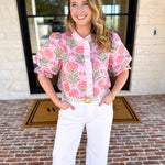 Floral Fun Blouse - Pink-200 Fashion Blouses-ENTRO-July & June Women's Fashion Boutique Located in San Antonio, Texas